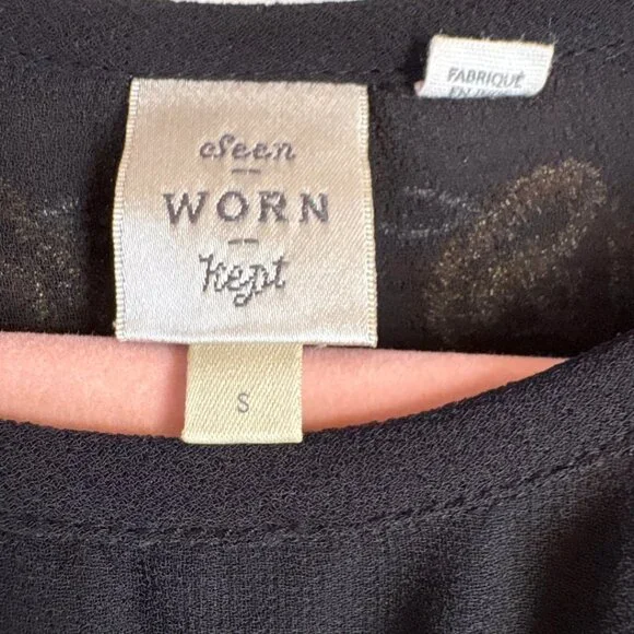 Seen Worn Kept Black Embroidered Sheer Blouse Women’s Small Boho Floral Festival - Picture 4 of 6